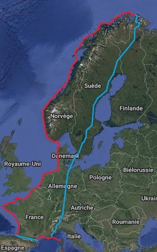 Carte détaillée de l'itinéraire Calvi-Cap Nord